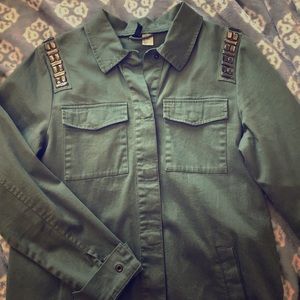 Green Cargo Jacket with Accent Beading